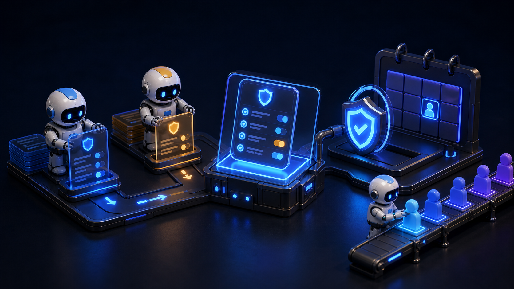 A robot comparing a tenant scheduling policy with a clinic override and checking an effective policy snapshot