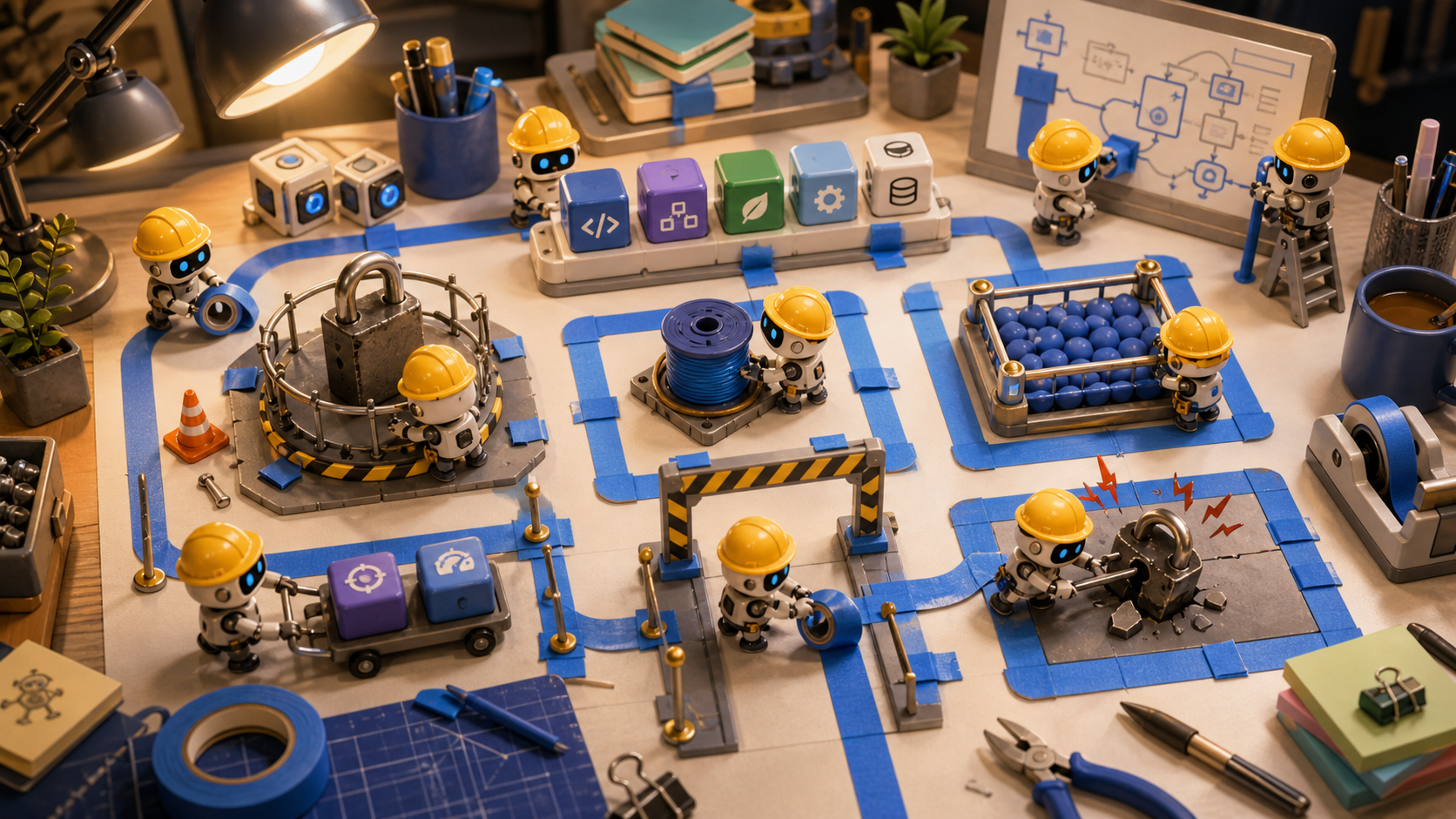 Editorial illustration of practical virtual thread rules becoming checklist items