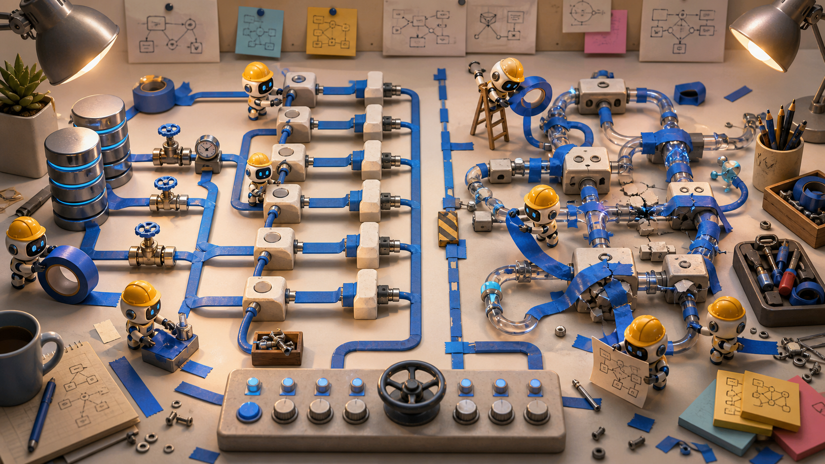 Editorial illustration of JDBC work running on virtual threads beside reactive database work