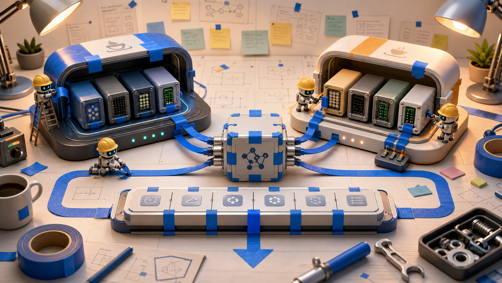 Editorial illustration of one SPI connecting Java 21 and Java 25 runtime implementations